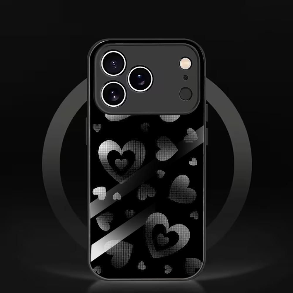 Cute Dot-Matrix Heart Print Glass phone case mobile phones for iphone 17 pro max cover for iPhone 17 16 15 14 13 12 pm Pro Plus