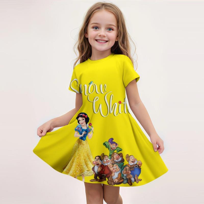 Disney Summer Girls Cute Cartoon Stitch Printed Dress Fashion One-piece Dress Kids Daily Casual Short Sleeve Clothing Outfit