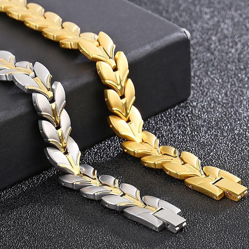 4 In 1 Therapeutic Magnetic Man Bracelet Hand Band for Men Gold Color Stainless Steel Men's Bangle Birthday Gift for Father Boys