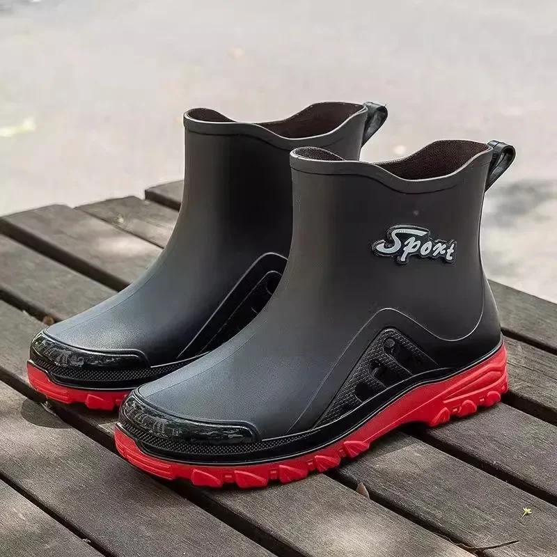Módní dešťové boty Pánské protiskluzové nepromokavé boty Venkovní módní boty z plastu odolného proti opotřebení Zimní bavlněné teplé krátké holínky pro muže