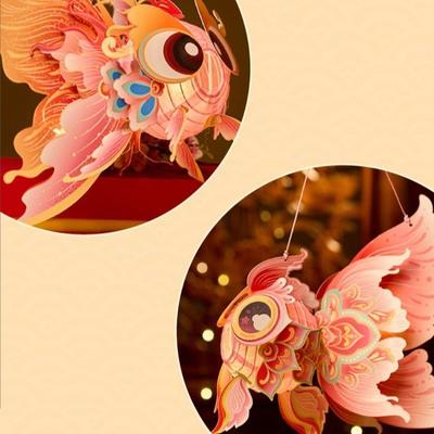 3D Middle Autumn Festival Lantern Paper Fish Mid Autumn Lotus Lantern Luminous Chinese Style Ancient Style Handheld Lantern