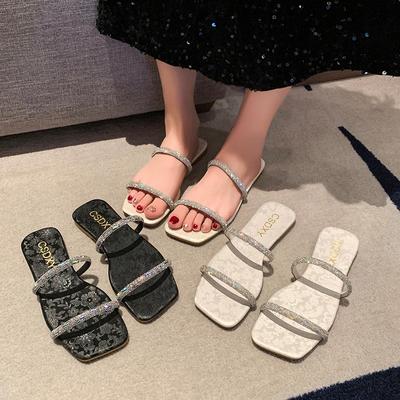Kadın Ayakkabıları Yeni Kore Modası Kadın Kare Burunlu Terlikler Yazlık Basit Çok Yönlü Konfor İnce Bantlı Terlikler Zapatos Mujer