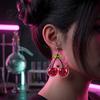 Dark Style Pendant Earrings 1 Pair Acrylic Cherry for Women, 2D Fruit Dangle Drop Halloween Party Jewelry with Spider Web And Bow, Punk Goth Aesthetic