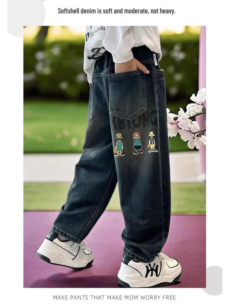 Boys' Trendy Street Style Fleece-Lined Jeans, 2025 Collection, Long Pants for Big Kids