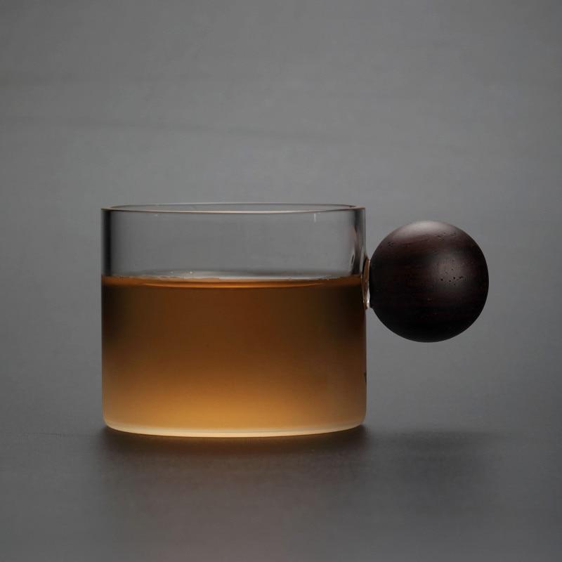 Glas-Whisky-Weinbecher mit Holzgriff, Büro, kleine Teetasse, handgefertigte Tasse, Trinkgeschirr