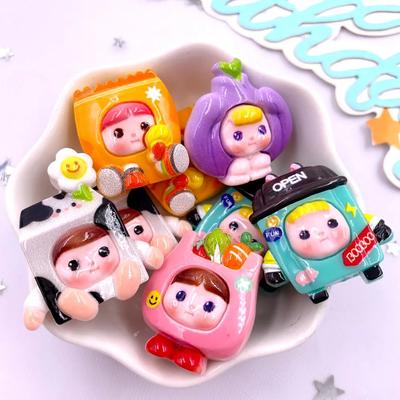 10PCS Resin Colorful Cartoon Milk Trash Can Vegetable Bag Flat Back Stone Figurines Scrapbook DIY Bow Decor Accessories