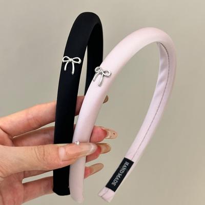 Korean Pink Bow Fabric Sponge Hair Hoops Hairband for Women Sweet Solid Color Elastic Wide Hair Band Headwear Hair Accessories