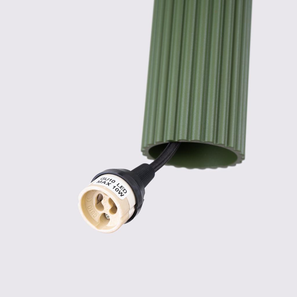 Modern Olive Green Fluted Tube Pendant Lamp for Bedroom, Kitchen, Island, 1xGU10 10W KARBON Sollux Lighting