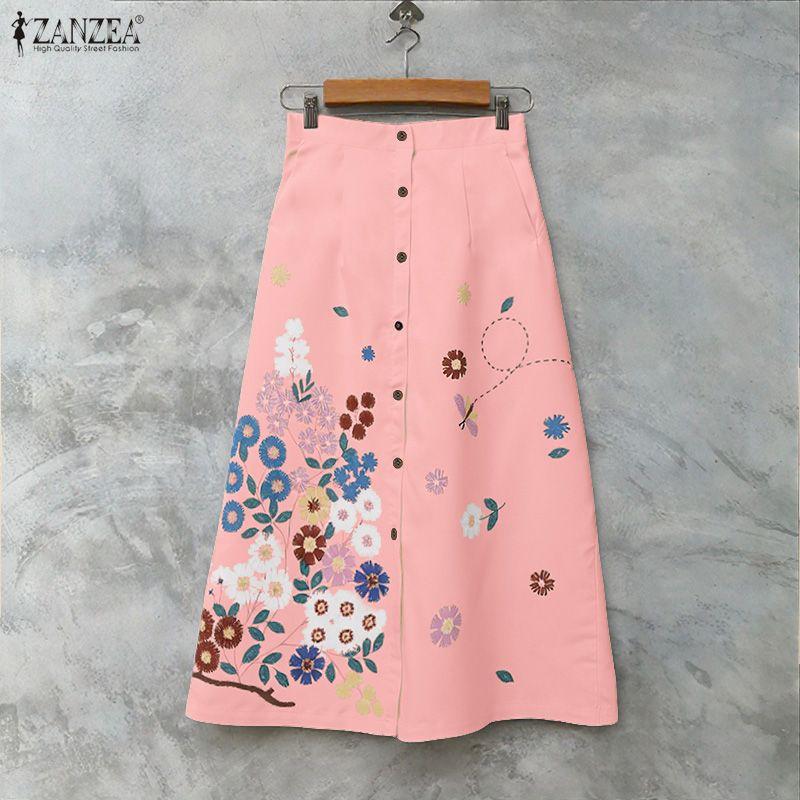 

ZANZEA Женские повседневные летние юбки свободного кроя с цветочным принтом 5XL розовый