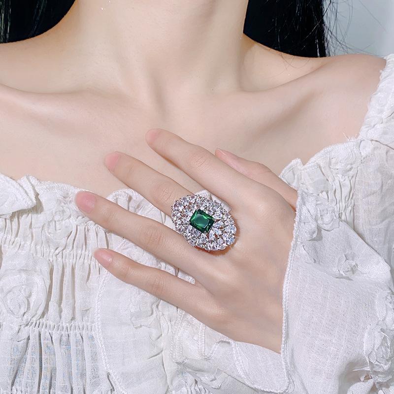 Copper Ring Jewelry Female Emerald Red Corundum High Sense Bright Shine