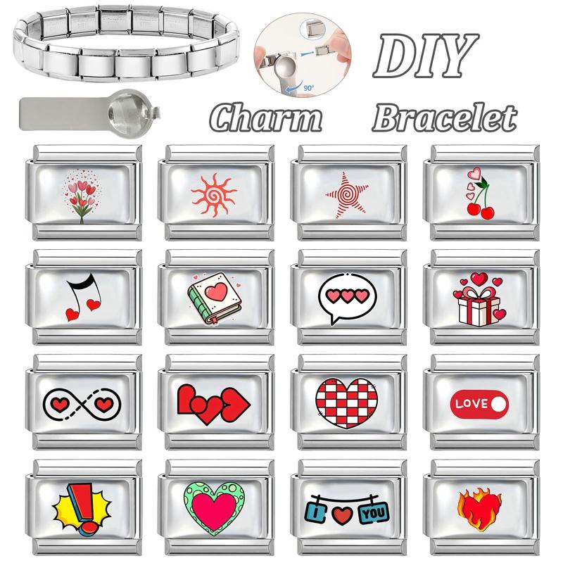 Wholesale Personalized DIY Red Color Italian Charm Bracelet Cherry Flowers Heart Music Bead 9mm Bracelet Stainless Steel Jewelry