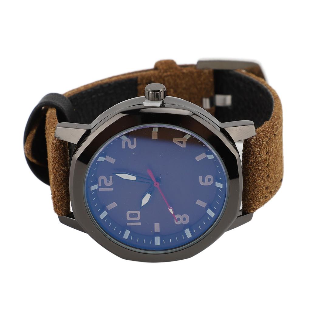 Men Analog Watch Fashion Casual PU Leather Strap Round Face Mineral Glass Easy Reading Quartz Wrist Watch for Indoor Outdoor Activities