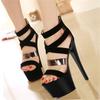 2025 summer sweet open-toe bag heel sandals women's 15cm thick-soled cross-strap stiletto suede high heels
