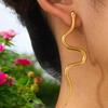 Stainless Steel Gold Color Snake Shaped Pendant Earrings For Women Fashion Metal Curved Wave Geometric Earrings Zircon 2026 New
