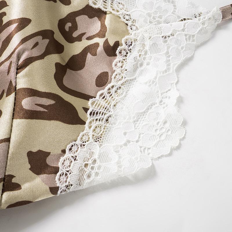 Retro Leopardí potisk Krajka Prošívání Halenka s výstřihem do V Dámské Slim Zeštíhlující