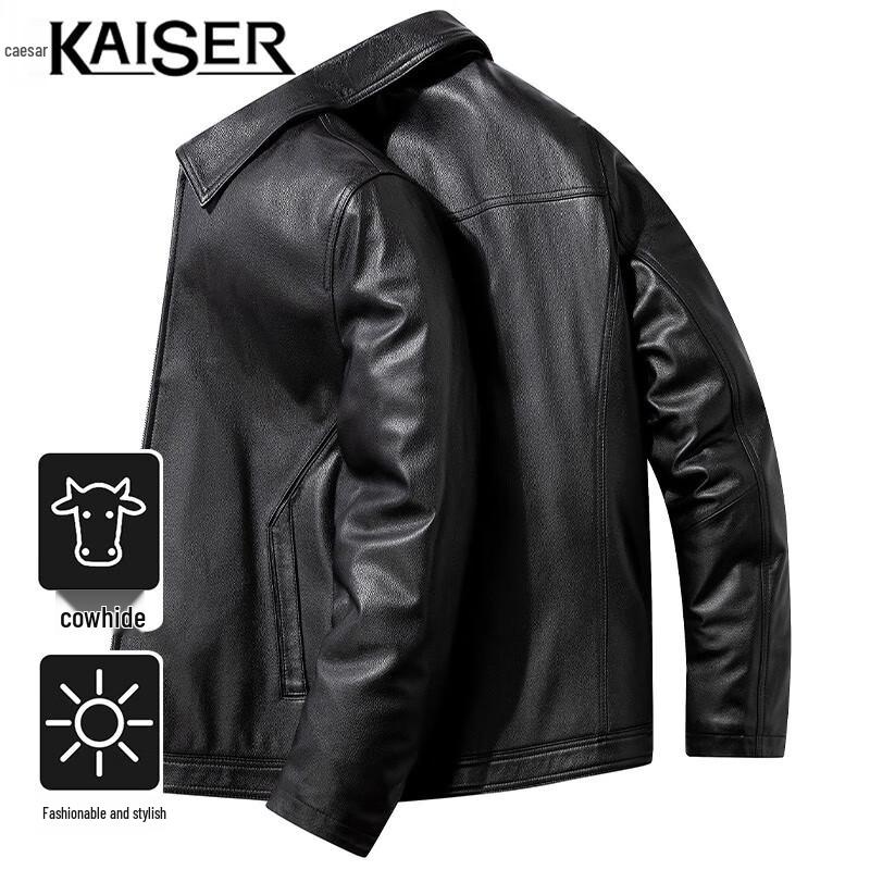 

Kaiser Men s Lychee Grain Genuine Leather Biker Jacket L