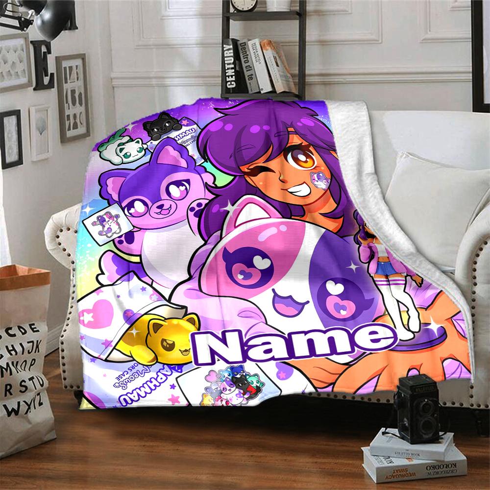 Coperta Stampata a Tema Aphmau con Nome Personalizzato - Perfetta per Divano, Letto, Viaggi e Uso Esterno | Lavabile in Lavatrice, Accogliente e Resistente.