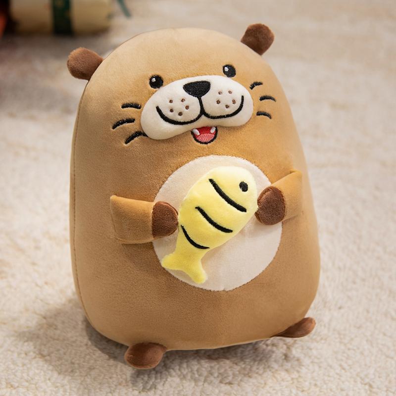 Cartoon Otter die Vis Knuffelt Figuur Zacht Grijs Bruin Poppen Sierkussen Pluche Speelgoed Schooltas Sleutelhanger Poppen Feest Decor Cadeau about 30cm