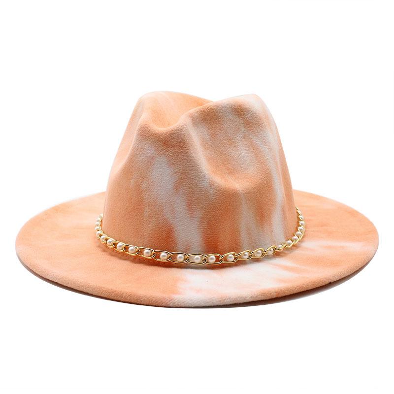 British Wind Season Men And Women Two-Color Tie-Dyed Woolen Jazz Hat Big Eaves Hat