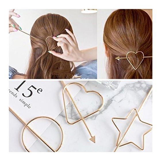 ETWAS Heart Star Hair Stick 2-Piece Set (Silver) Heart Motif Star Motif