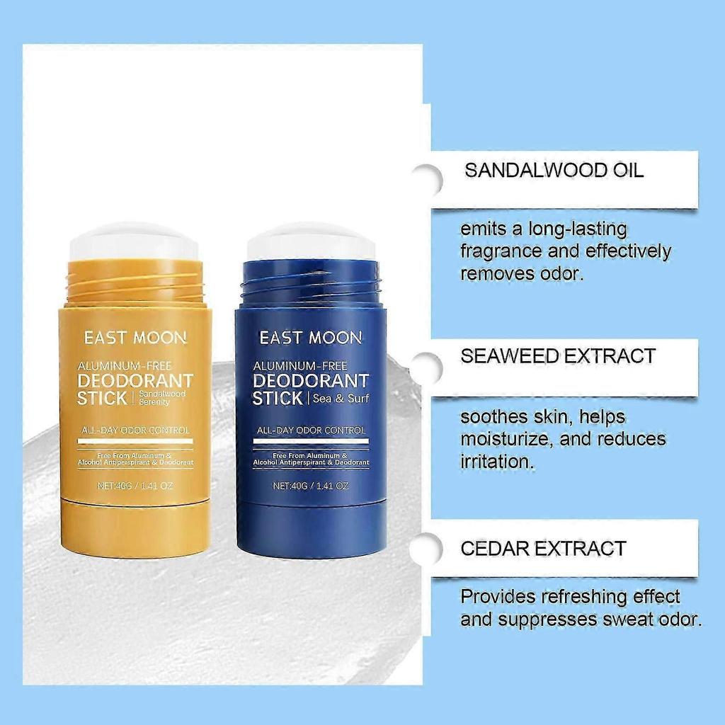 Aluminum-Free Deodorant Stick with Sandalwood Scents 24H Odor Control, Natural Extracts & Quick Absorption, 40g/1.41 oz Portabl