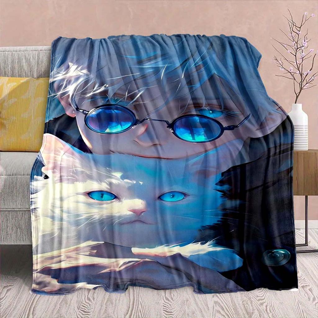 Coperta in Flanella Anime Jujutsu Kaisen - Morbida Calda Perfetta per Divano, Biancheria da Letto Campeggio Viaggio Ufficio Decorazione Casa -QJY