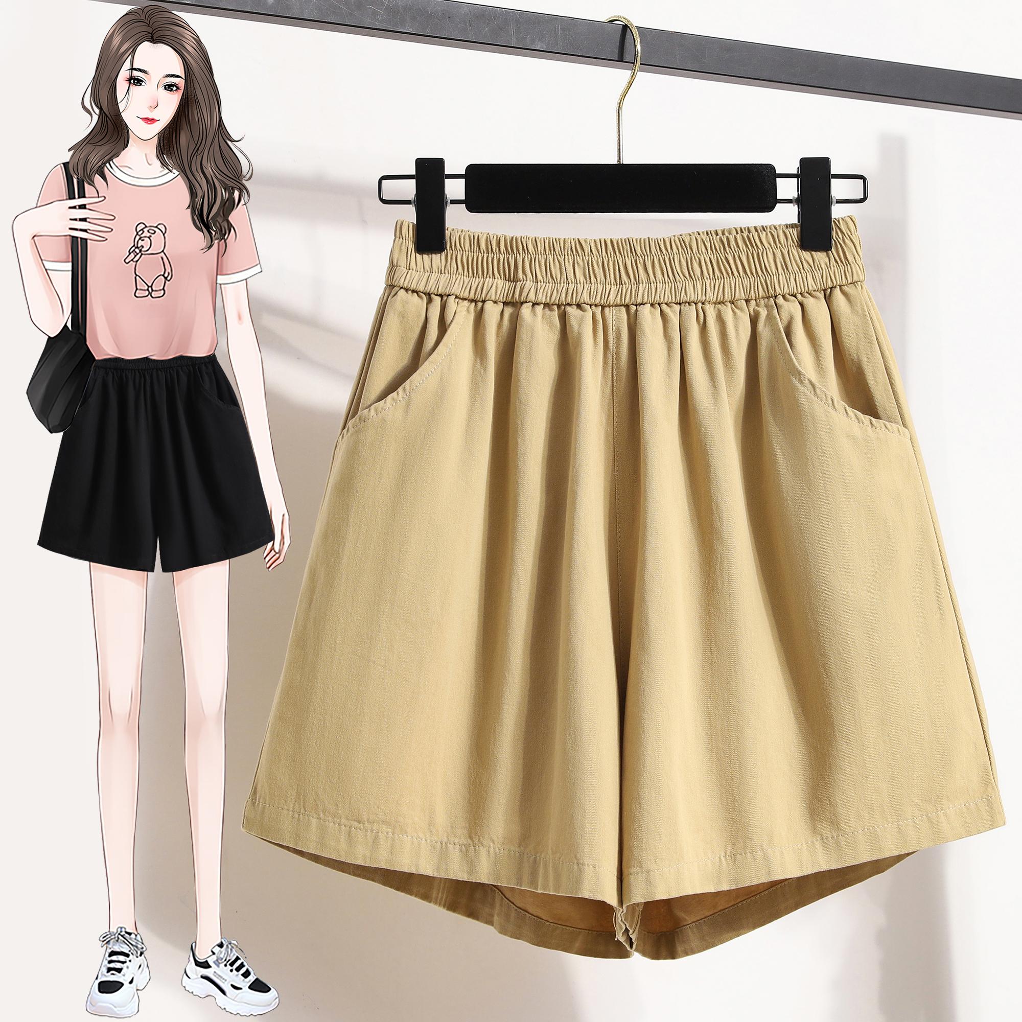 

DIMANAF 2025 Plus Size Shorts Summer Women Solid Loose High Waist Pockets Casual Short Pants Basic New Wide Leg Pants 4XL жёлтый