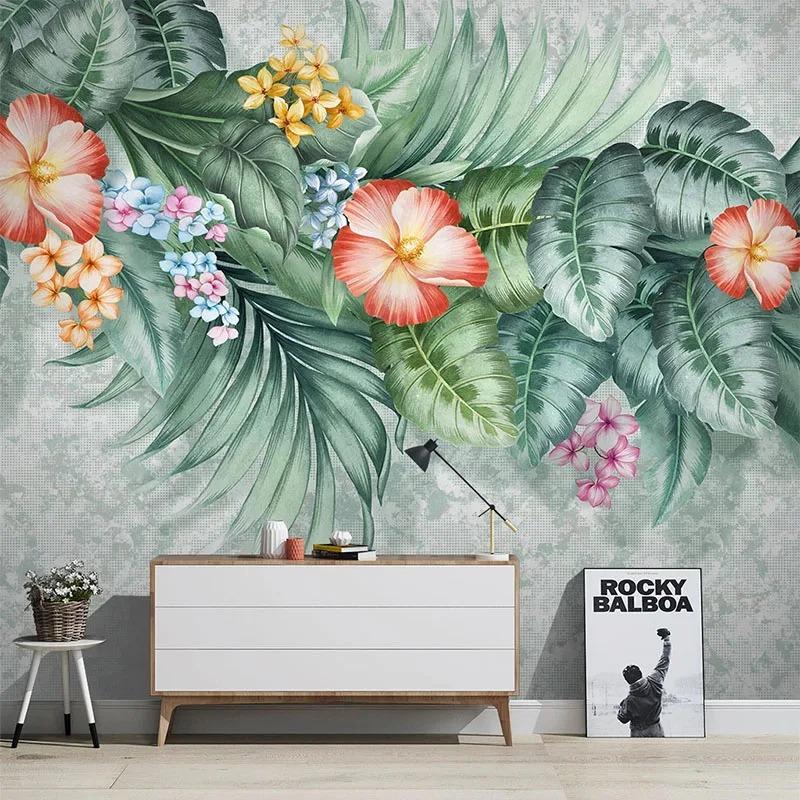 Photo Wallpaper Modern Hand Painted Tropical Plants Flowers And Birds Murals Living Room Tv Sofa Bedroom Home Decor Wall Mural