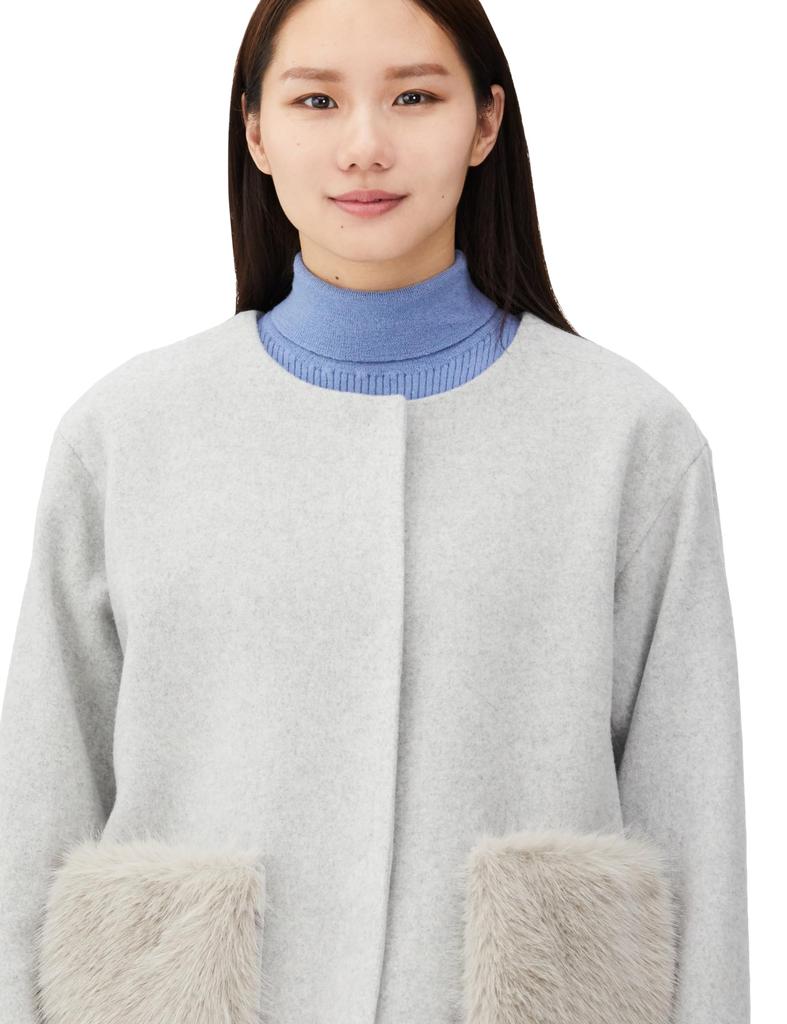 [JILL by JILL STUART] Pocket Fur Collarless Coat 2