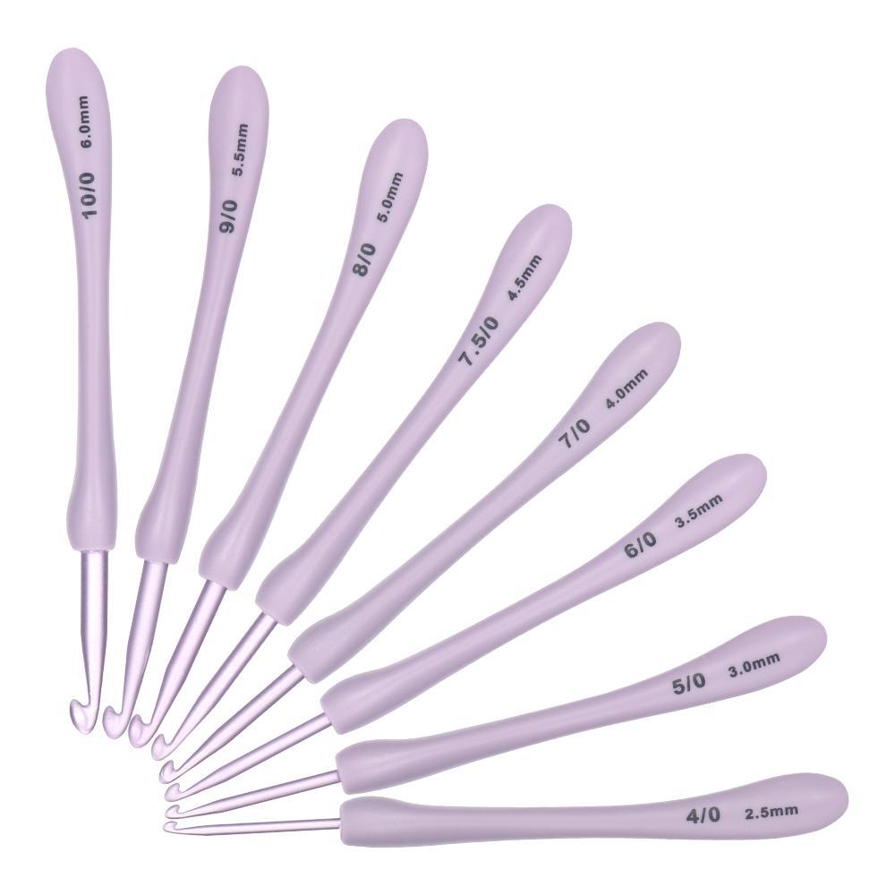 8pc/set Knitting Needles Tool, Purple ABS Plastic Handle Aluminum Crochet Hook Set, DIY Weaving Hooks with Size 2.5mm-6.0mm