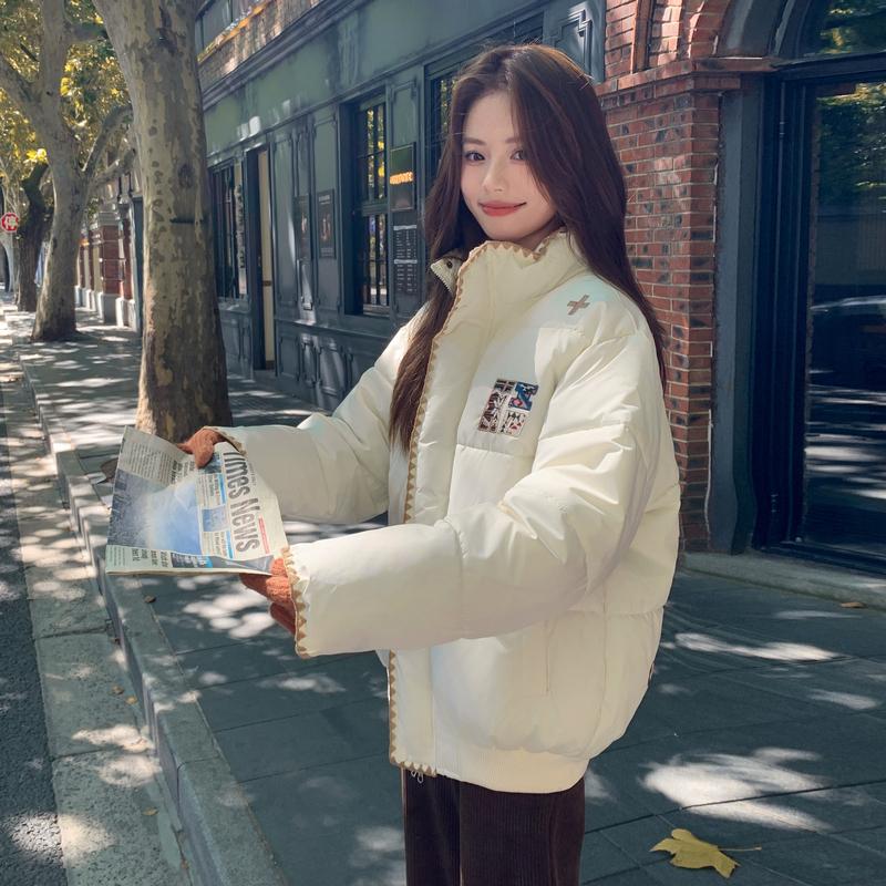 Embroidery Design Puffy Coat Women Winter Loose Cotton Jacket Warm Outwear Fashion