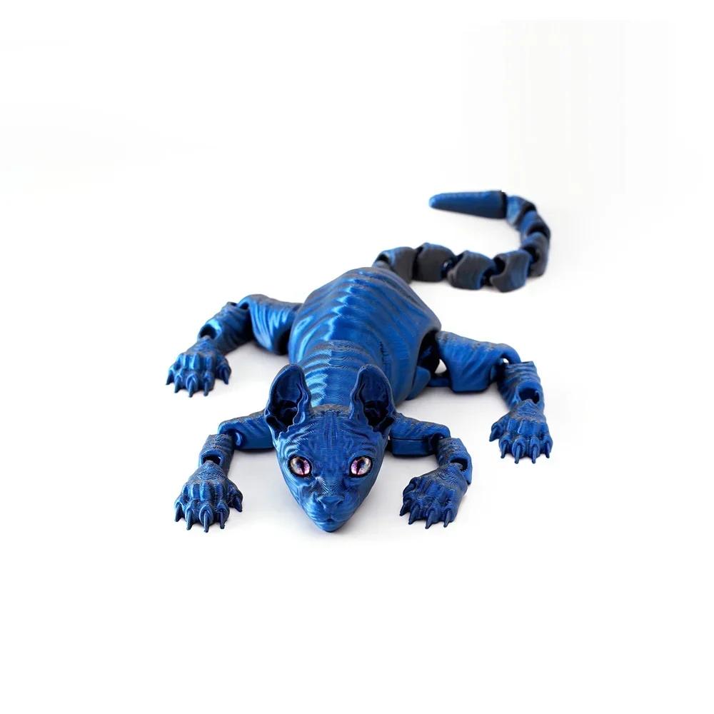 3D Tištěná Kočka Sphynx Zvířata Hračka Realistická Bezsrstá Figurka Kloubová Kočka Fidget Hračka pro Milovníky Koček Sběratel Domácí Dekorace