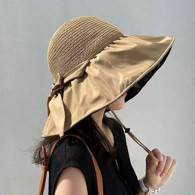 Summer women's bow bucket hat outdoor UV protection sun hat super large brim sun hat sun protection hat