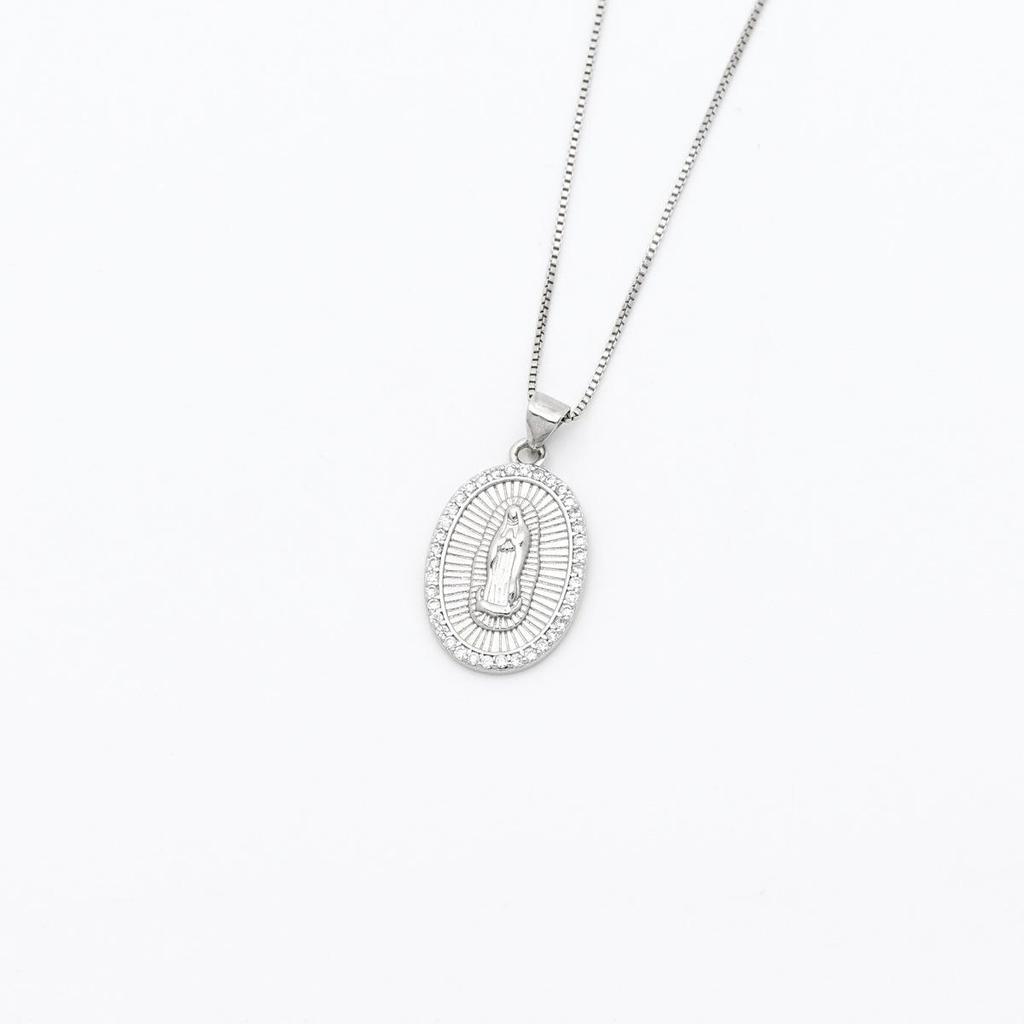 Copper Inlaid Diamond Virgin Mary Pendant Necklace - Religious Jewelry Clavicle Chain, DIY Jewelry Accessory