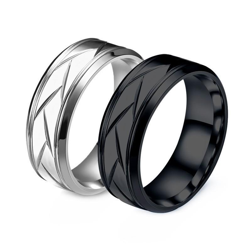 8MM Patterned Twill Men's Titanium Steel Ring
