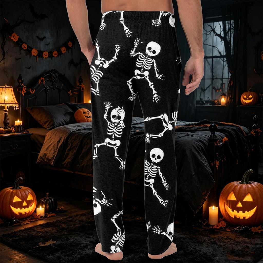 Men's Halloween Printed Knit Pajama Pants with Pockets - Color Casual Sleep Pants for Lounging