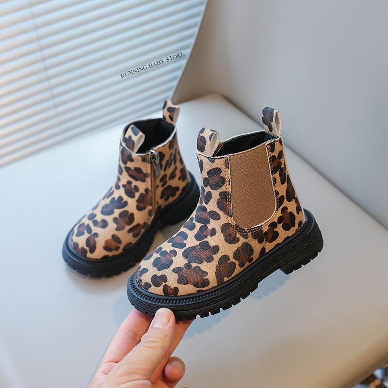 

Children s Short Boots Leopard Print Chelsea Boots Autumn Trend Runway Baby Platform Chimney Shoes for Kids Girl I08025 21 коричневый