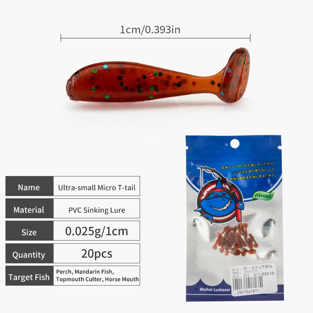 10colors Micro T-Tail Soft - Ultra Grub for Micro Jigging, Trout & Bass-Specific Lifelike Soft Worm 0.39in 0.001oz
