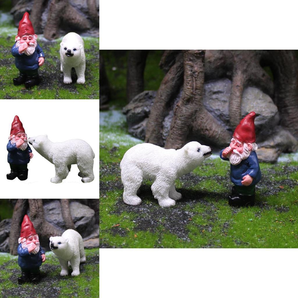 Dwarf And Arctic Bear Resin Figurine For Garden Micro Scene With Creative Design For Gift Giving