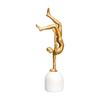 Inverted Pose Human Sculpture Metal Finish with White Pedestal