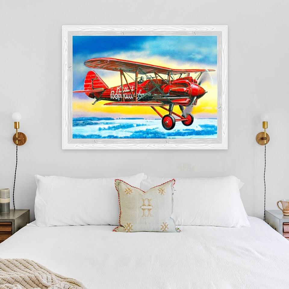 Ny 5D gör-det-själv-diamantmålning Flygplan Diamantbroderi Fighter Cross Stitch Full Rund Borr Hantverk Konst Heminredning Present