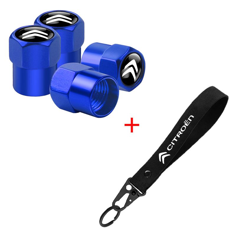 För Citroen C1 C2 Grand C4 Picasso C4L VTS C-ELYSEE DS Aluminium Metall Bil Däckventilskydd Bilmärke Nylon Nyckelring Tillbehör