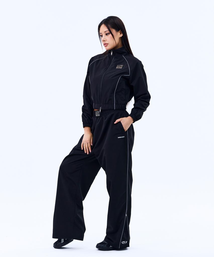 Mihak Metal Plate Piping Crop Warm-Up Jacket (Black)