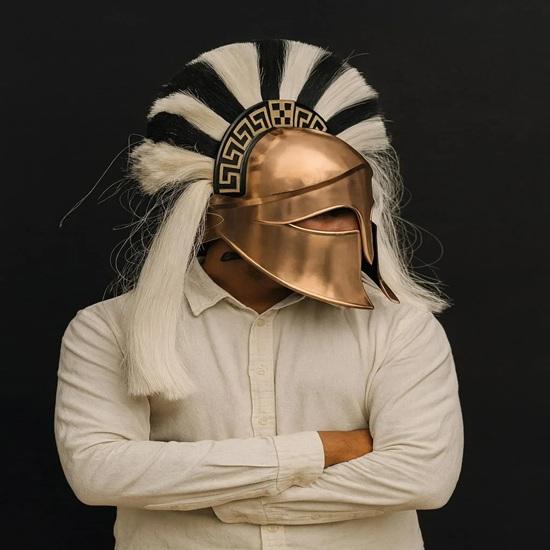 Ancient Greek Corinthian Helmet Handmade Copper Finish Warrior Armor for LARP, Cosplay Collectors Gift