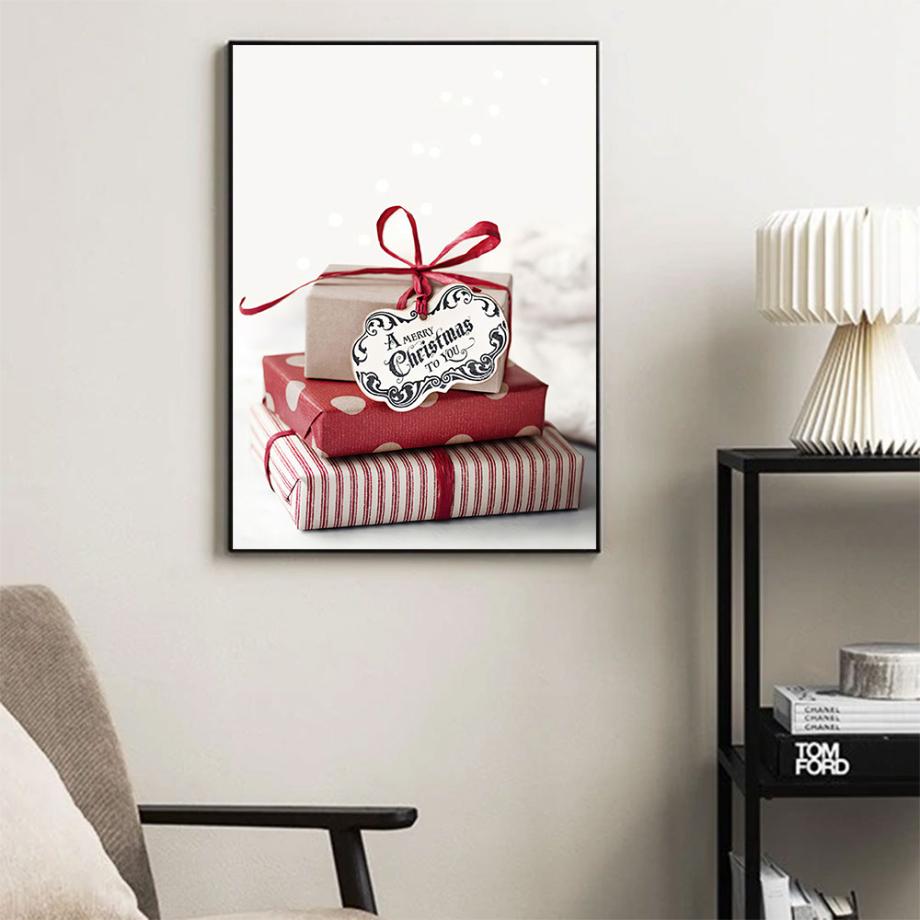 Póster navideño con diseño de bola de nieve, ciervo, pan de jengibre y Chocolate, arte de pared, lienzo impreso, pintura nórdica, cuadro decorativo para sala de estar