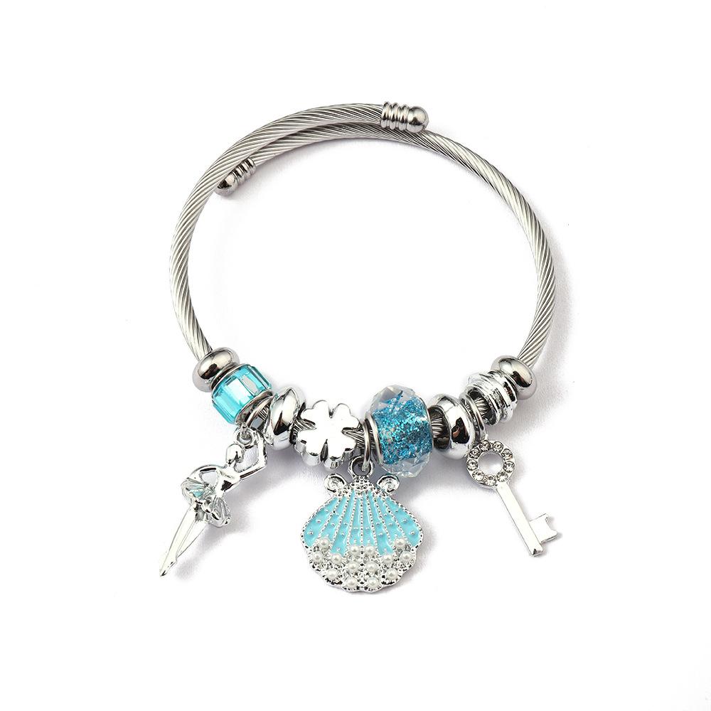 Simple Fashion Stainless Steel Bracelet With Crystal Bead Pendant Unisex Jewelry