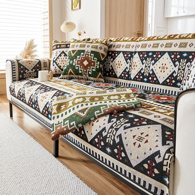

Подушка на диван из хлопка и льна в богемном стиле, универсальная для четырех сезонов, нескользящая, чехол для гостиной, пылезащитная накладка на диван 70x70cm 1pc