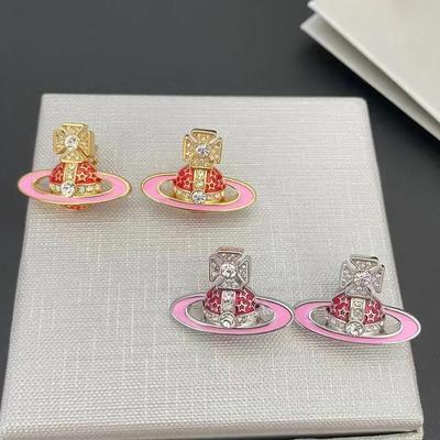 Brincos de Tarraxa Saturno Esmaltados Rosa Imperatriz Viúva - Luxuosos, Design Minimalista de Planeta