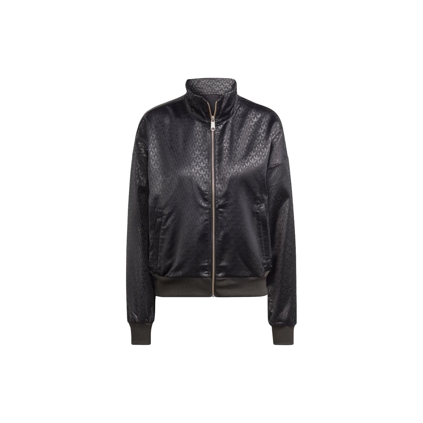 Adidas Originals Firebird Satin Monogram Trefoil Full Zip Track Top Women Classic Black IJ6009 M