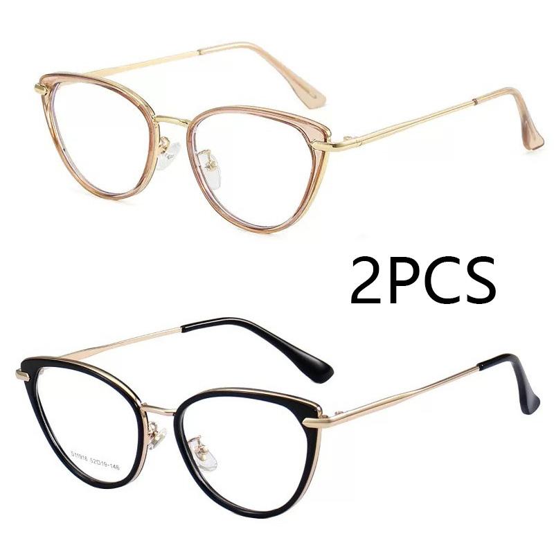 

2Pcs New Cat Eye Myopia Glasses For Women Ladies Nearsighted Eyewear Minus Blue Light Blocking Computer Eyeglasses
